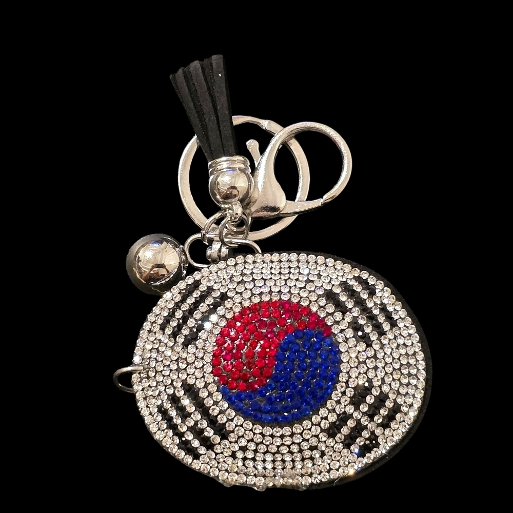 Crystal Embellished South Korea Bag Charm Keychain with Black Tassel